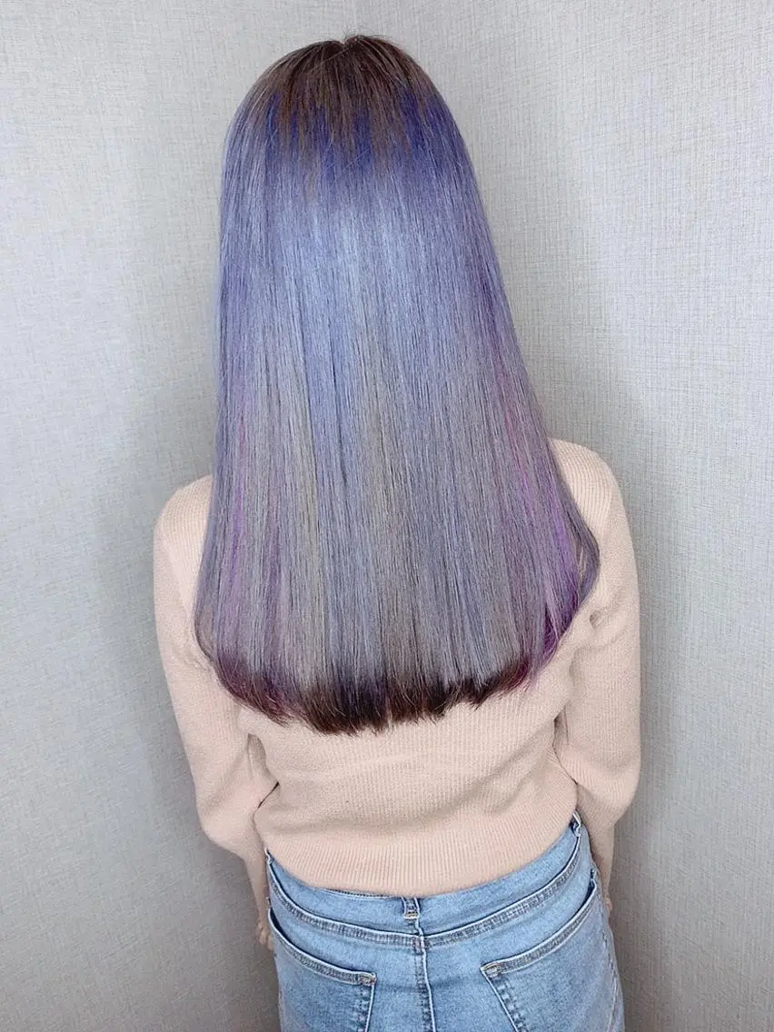 ロング アッシュ ハイライト 髪質改善 レイヤーカット パーマ ヘアセット Selene hair OSAKAのヘアスタイル