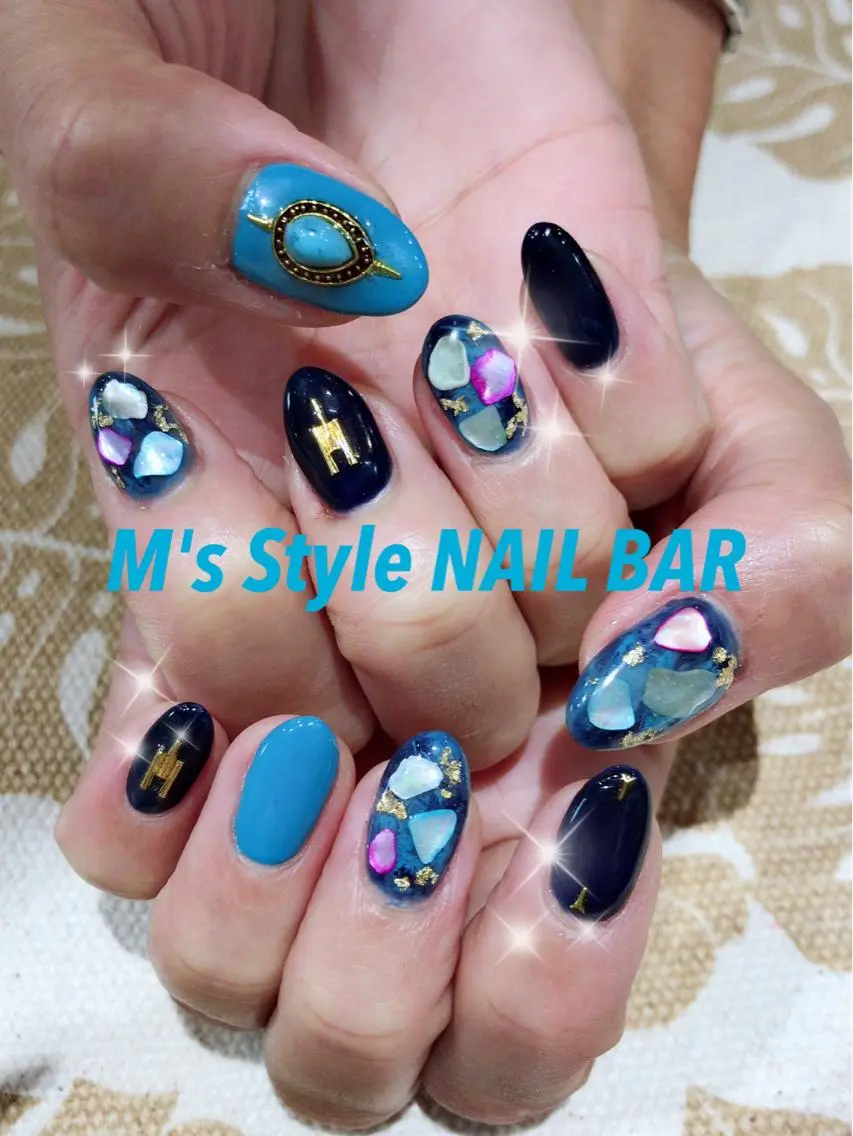 ネイル ブルー 持ち込み ネイビー ハンドネイル M's Style NAIL BARのネイルデザイン
