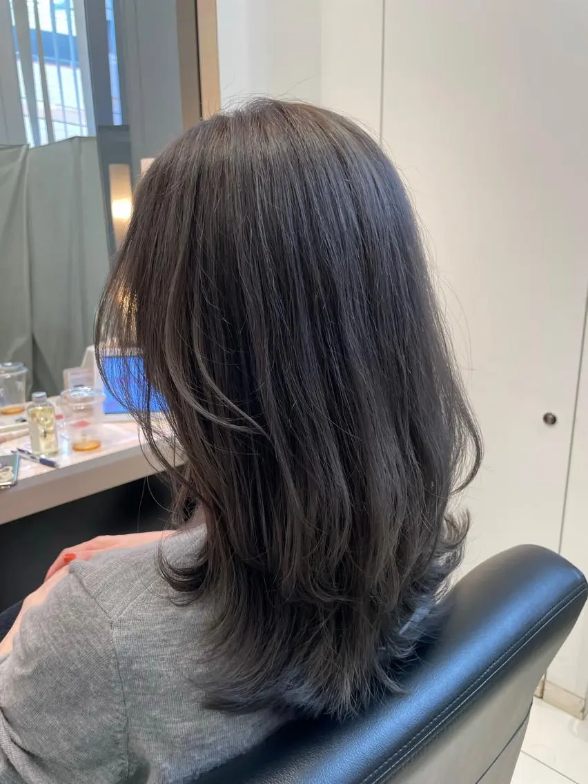 セミロング カラー アッシュ クロスパーマ/うる艶 カラー/Kurumiのヘアスタイル