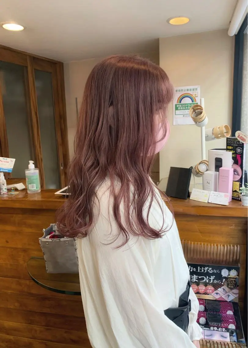 セミロング カラー ベージュカラー ピンクカラー ピンクベージュ ヘアカラー トリートメント 矢野 晃平のヘアスタイル