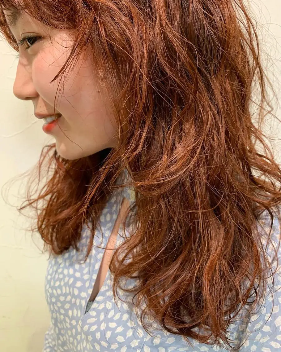 カラー オレンジ 髪質改善ストレート/ ブリーチ／渋谷　福田のヘアスタイル