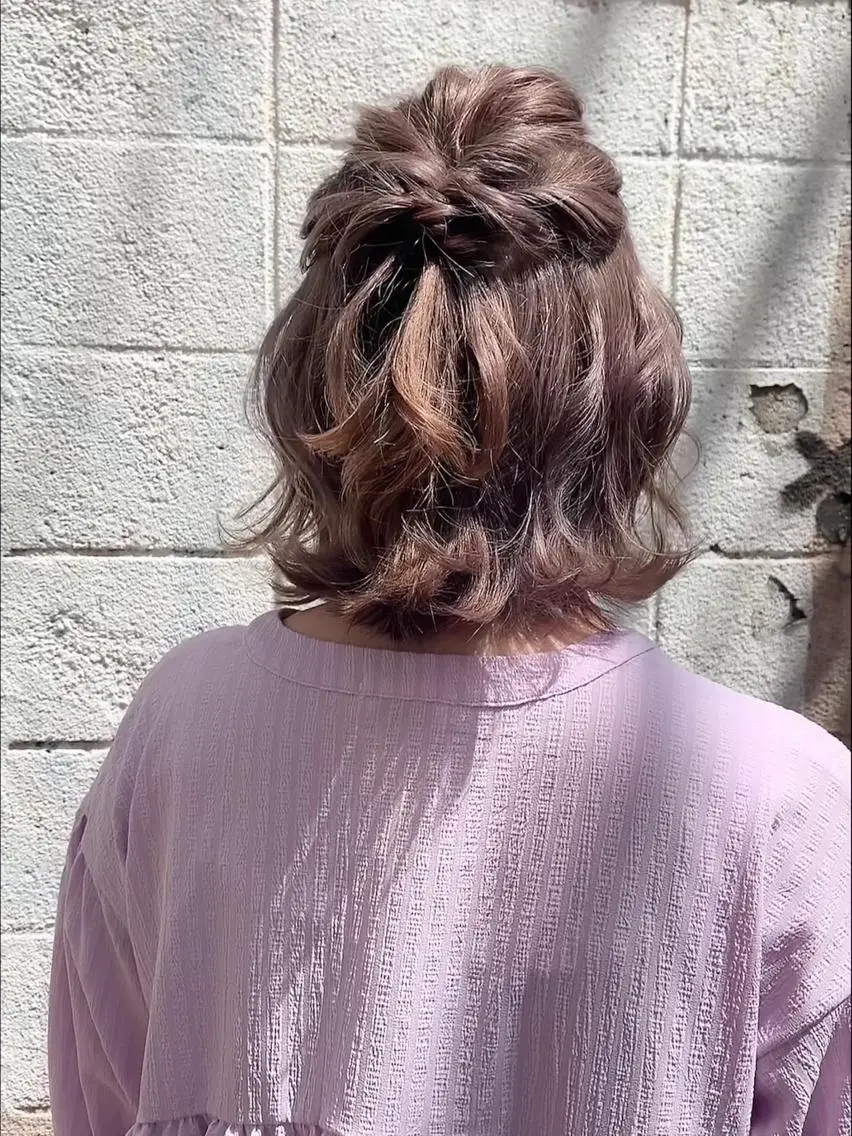 ショート ヘアアレンジ ハーフアップ ボブ ヘアセット ヘアアレンジ にいた かづしげのヘアスタイル