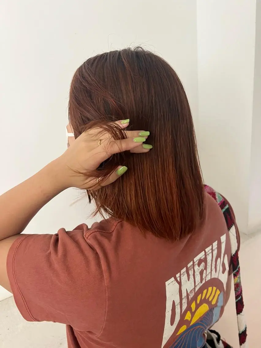 ミディアム カラー ブラウンカラー オレンジ オレンジブラウン 顔周りカット/透明感 カラー✂️MEIのヘアスタイル
