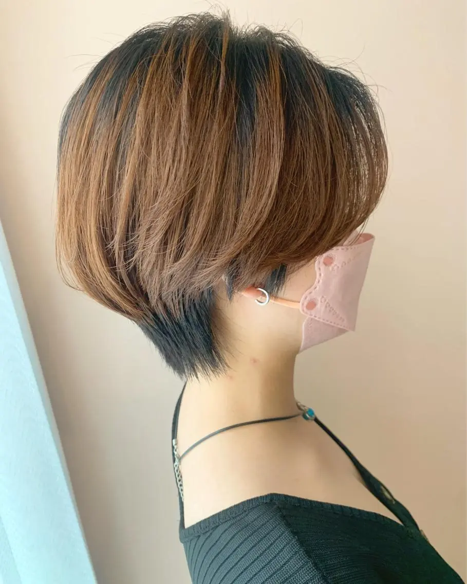 ショート カラー ベージュカラー グラデーションカラー オレンジ オレンジベージュ ショートヘア カット ヘアカラー トリートメント hubhair レイヤー/透明感のヘアスタイル