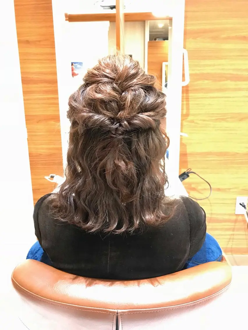 ミディアム カラー ヘアアレンジ ハーフアップ テラモト カズヨシのヘアスタイル