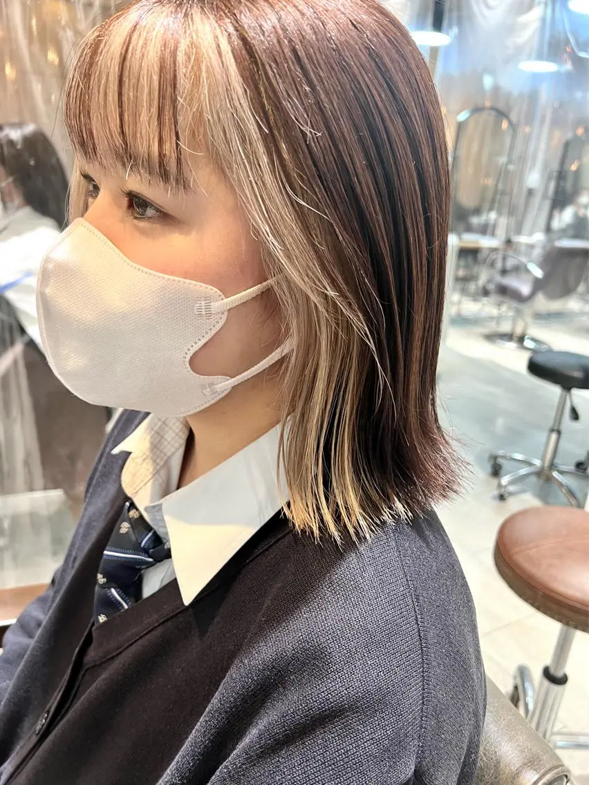 ミディアム カラー ヘアアレンジ ネイル ヘアカラー トリートメント ヘッドスパ ヘアセット 🌈インナーカラー ‘ショウマ’🌈のヘアスタイル