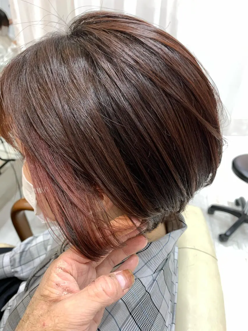 ショート カラー イヤリングカラー ピンクカラー 髪質改善×レイヤー 高嶋のヘアスタイル