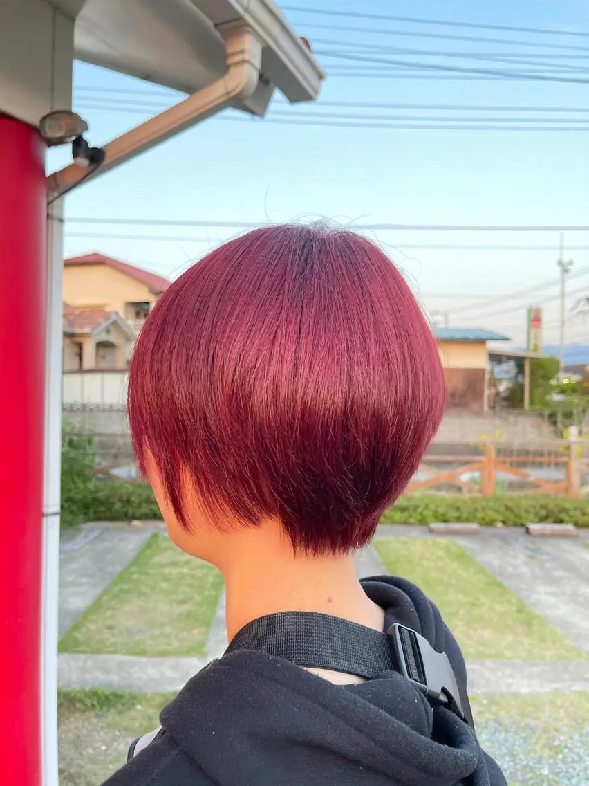 ショート カラー レッドカラー カット ヘアカラー 三好 達也のヘアスタイル