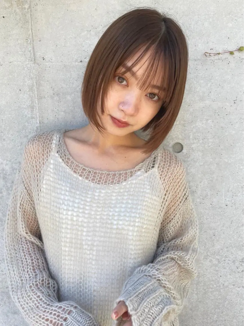 ミディアム カラー グレージュ ボブ カット くまがい みゆ【edge.】のヘアスタイル