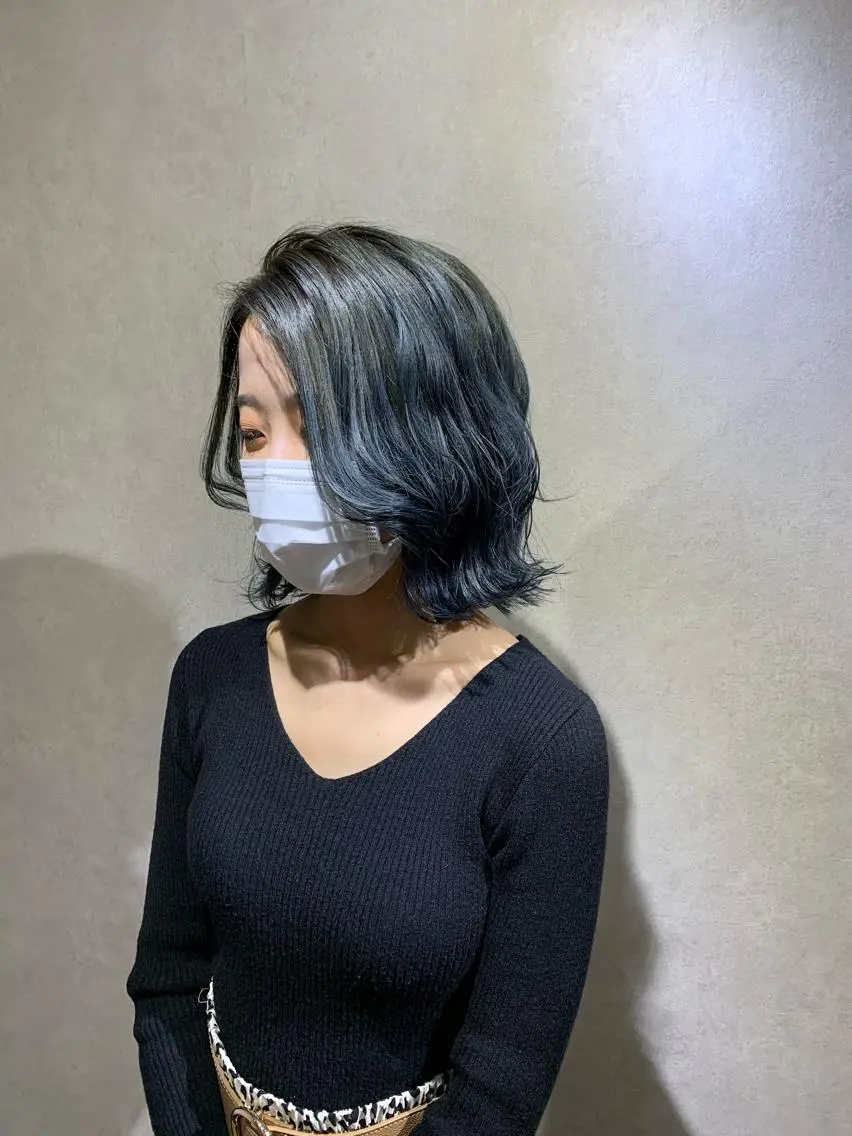 ミディアム カラー アッシュ ブルーカラー ブルーアッシュ 髪質改善＊韓国ヘア＊ レイヤー＊IBUKIのヘアスタイル