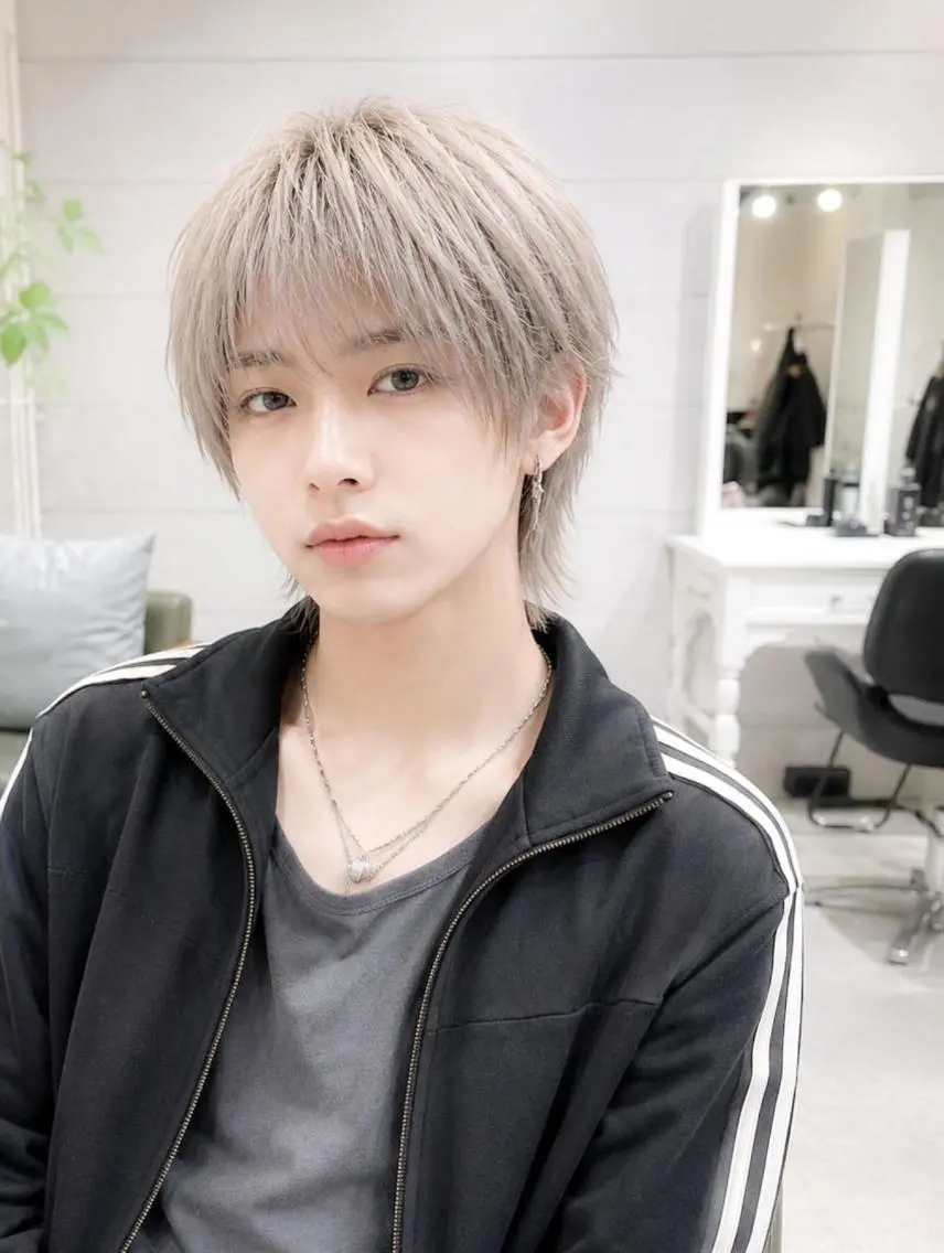 ショート カラー メンズ メンズブリーチ メンズハイトーン マッシュウルフ マッシュ メンズウルフカット Days 透明感カラーのヘアスタイル