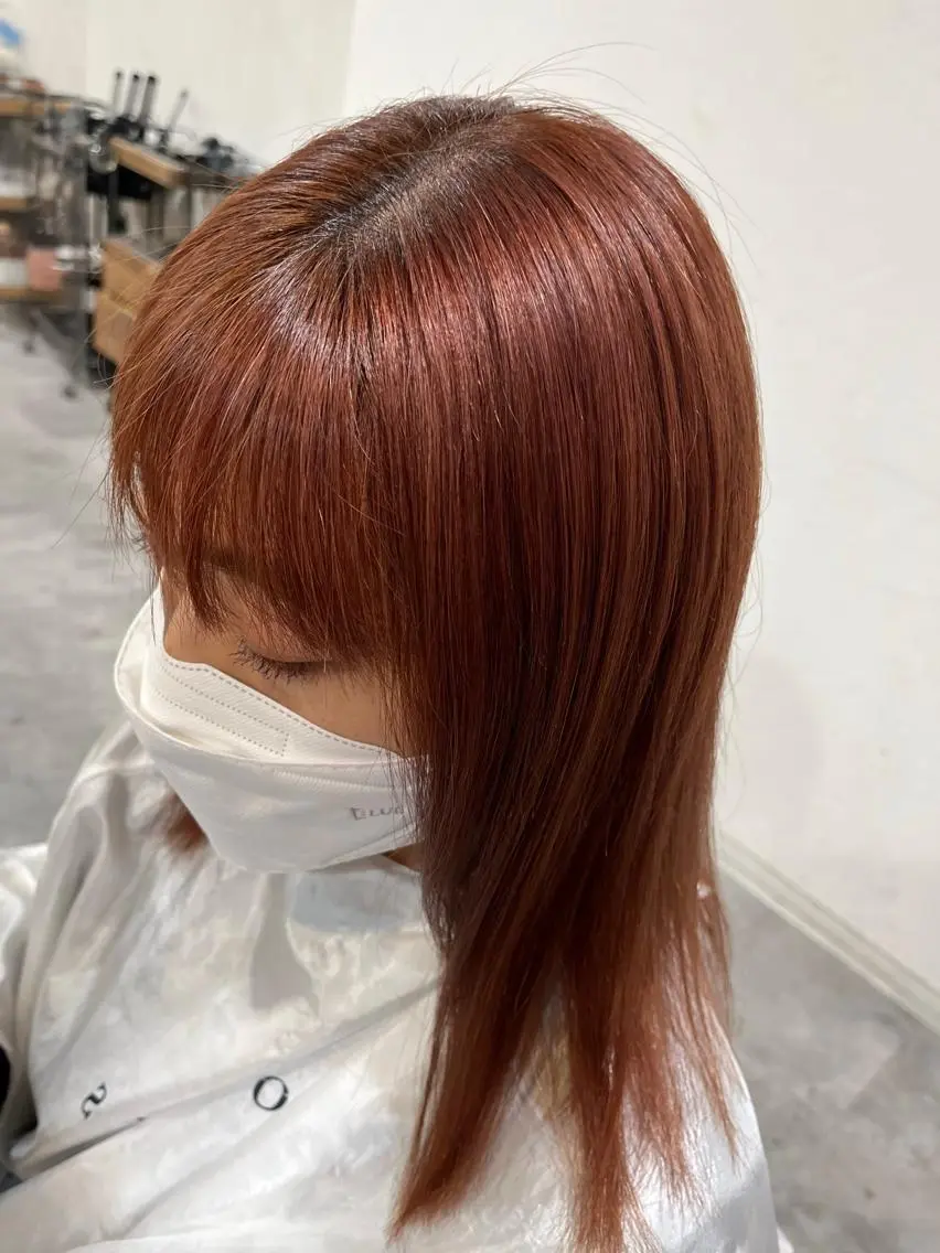 ミディアム カラー ブラウンカラー オレンジ ピンクカラー カット ヘアカラー ピンクカラー/ mana🎀のヘアスタイル