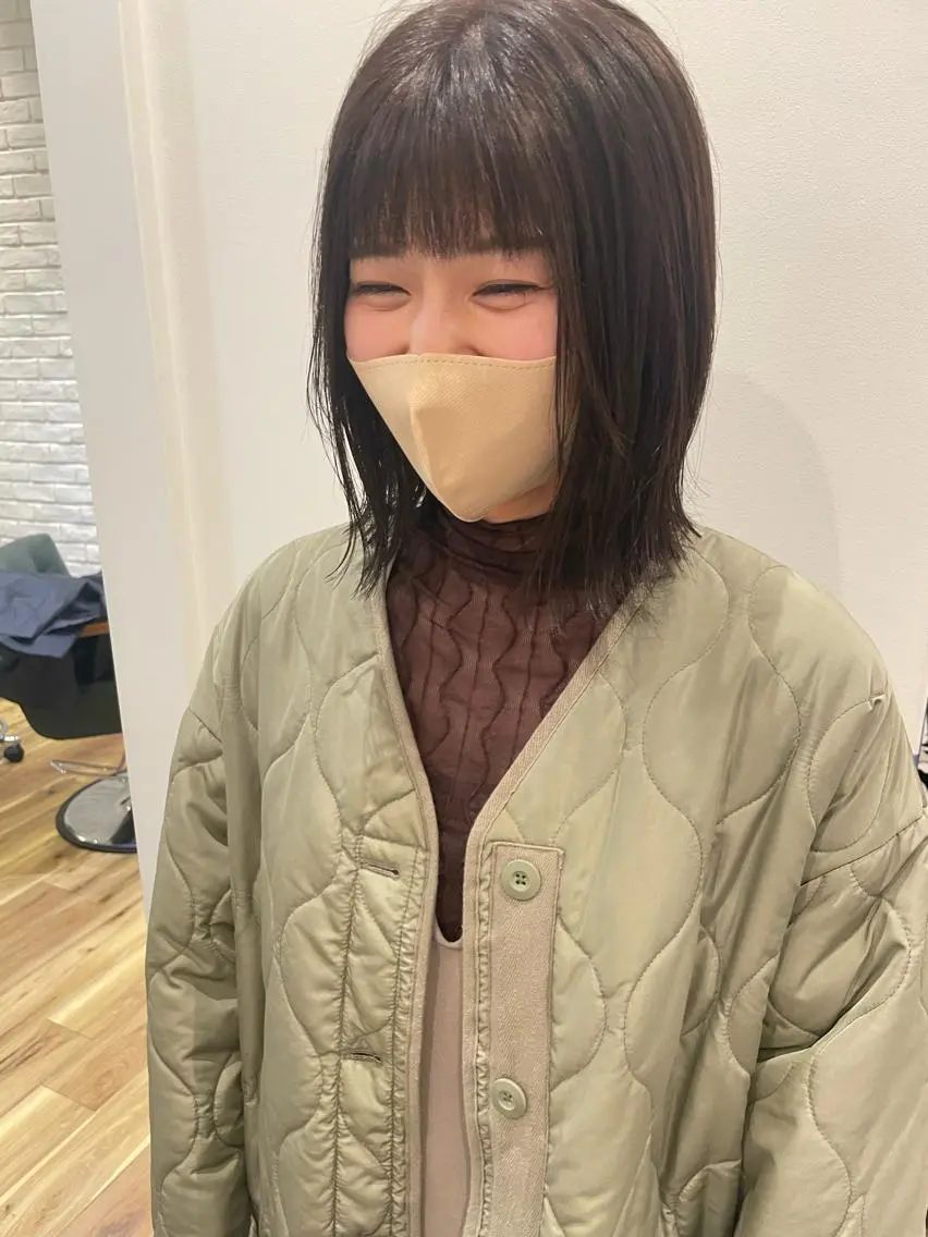 ミディアム カラー 切りっぱなしボブ グレージュ ボブ カット ヘアカラー 田島 仁美のヘアスタイル