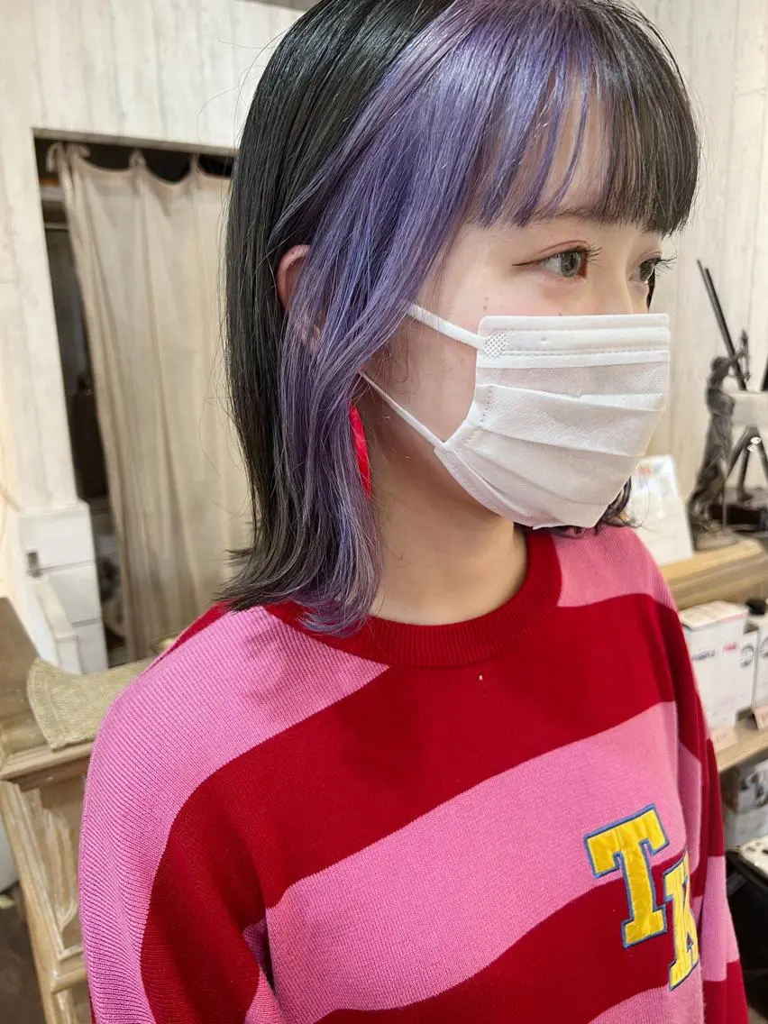 ミディアム ボブ ハイライト 髪質改善 小顔カット トリートメント ヘアカラー トリートメント 初めてでも失敗しない 透明感カラー　Miiのヘアスタイル