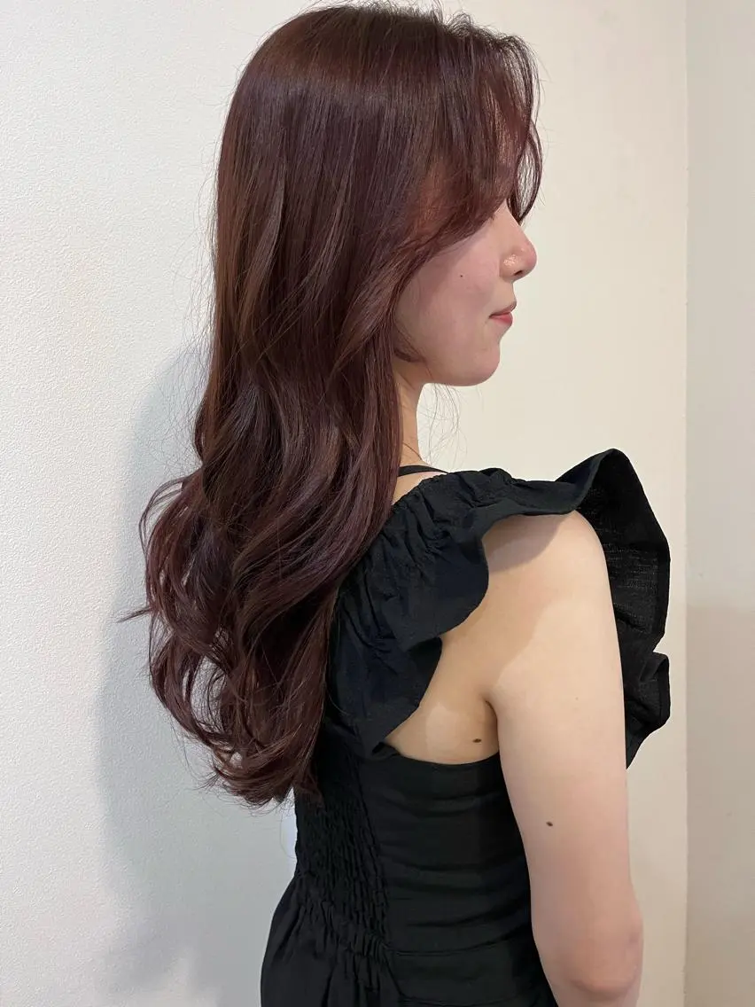 ロング カラー ヘアアレンジ レッドカラー エギョモリ ヨシンモリ 韓国風ヘア レイヤーカット 韓国×髪質改善特化 💍maki💍のヘアスタイル