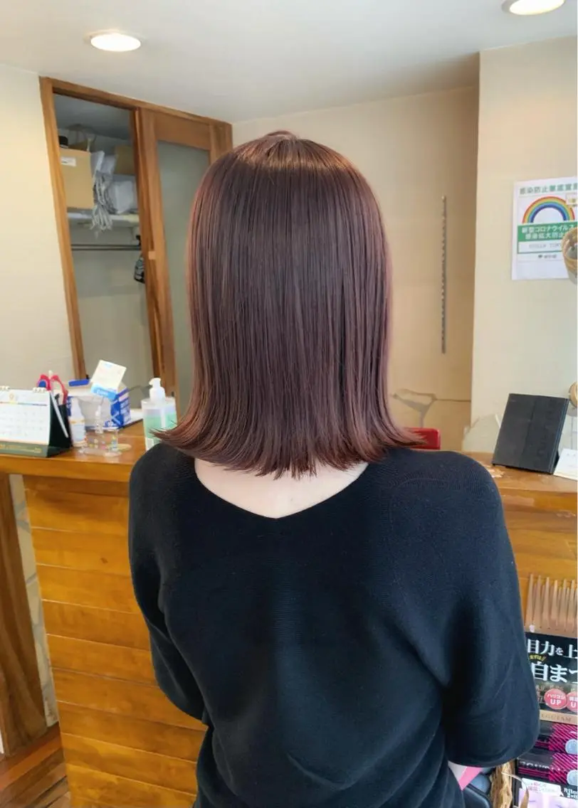 ミディアム カラー ベージュカラー ブリーチ ブリーチなしカラー ピンクカラー ピンクベージュ ヘアカラー トリートメント 矢野 晃平のヘアスタイル