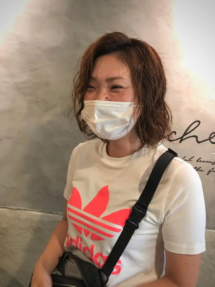 ミディアム ミディアムパーマ カット パーマ トリートメント ayane⭐️ボブ・ ショート・パーマのヘアスタイル