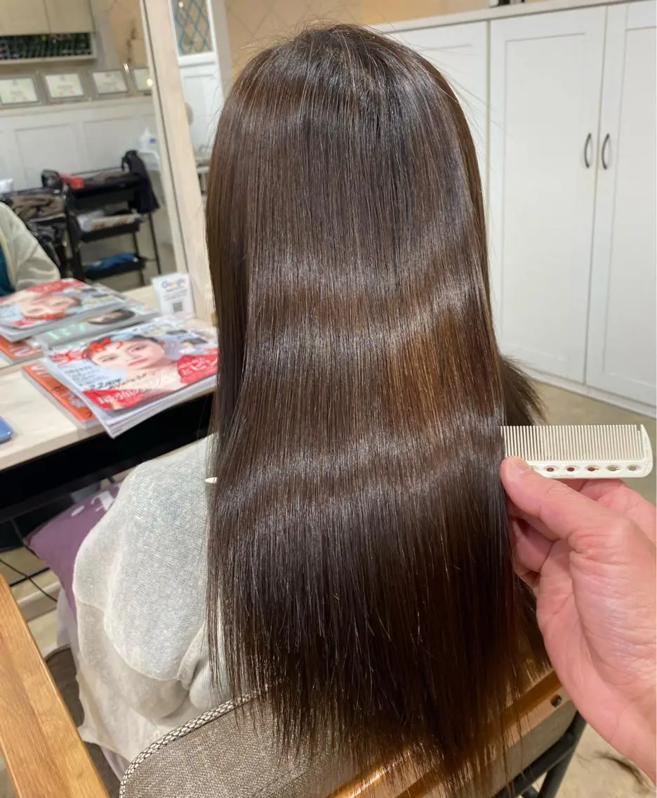 ロング パーマ カット 縮毛矯正 饒平名 知也のヘアスタイル