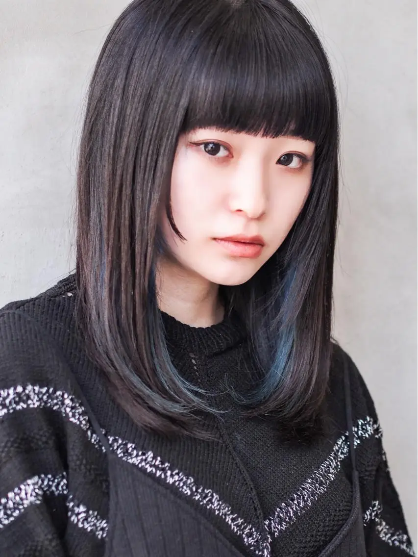 カラー 黒髪 ブルーカラー インナーカラー ショート・ボブ 徳竹淳一のヘアスタイル