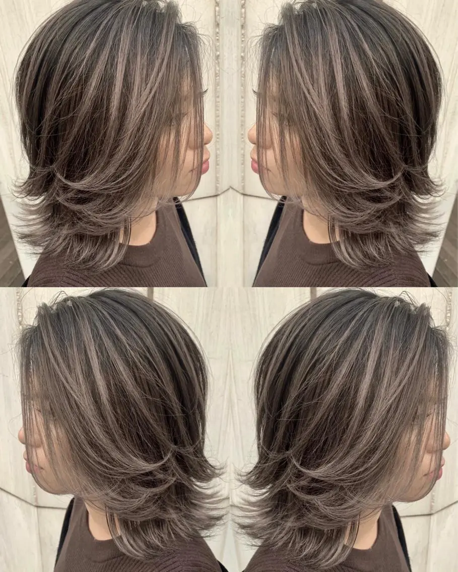 ミディアム カラー ヘアアレンジ バレイヤージュ ハイライトカラー 外国人風カラー ハイライト レイヤーカット ブリーチ＆カラーが 得意☀️望月宣雄☀️のヘアスタイル