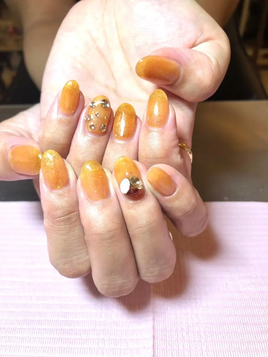 ネイル クリアネイル オレンジ 吉野✨ ネイルデザイナー✨のネイルデザイン