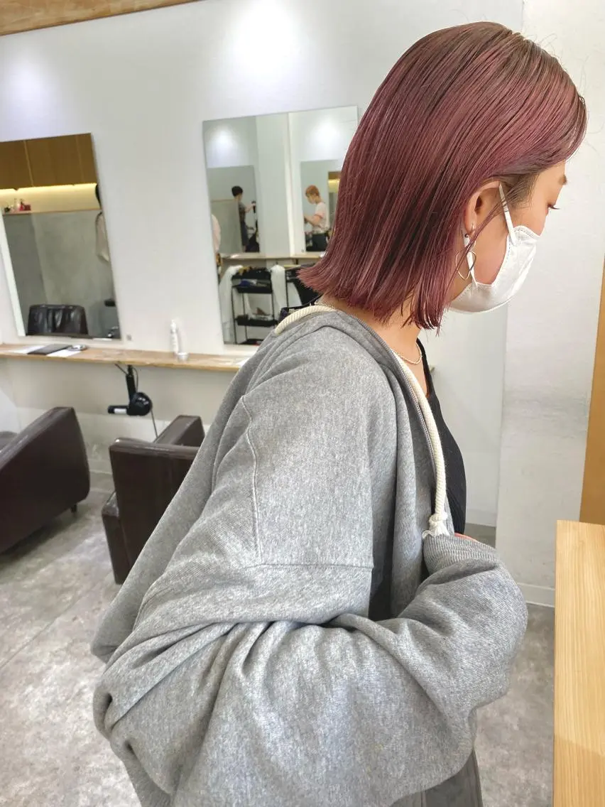ショート カラー ピンクカラー ボブ 外ハネヘア カット ヘアカラー トリートメント 森貴裕/ベージュ/ パーマ/オリーブのヘアスタイル