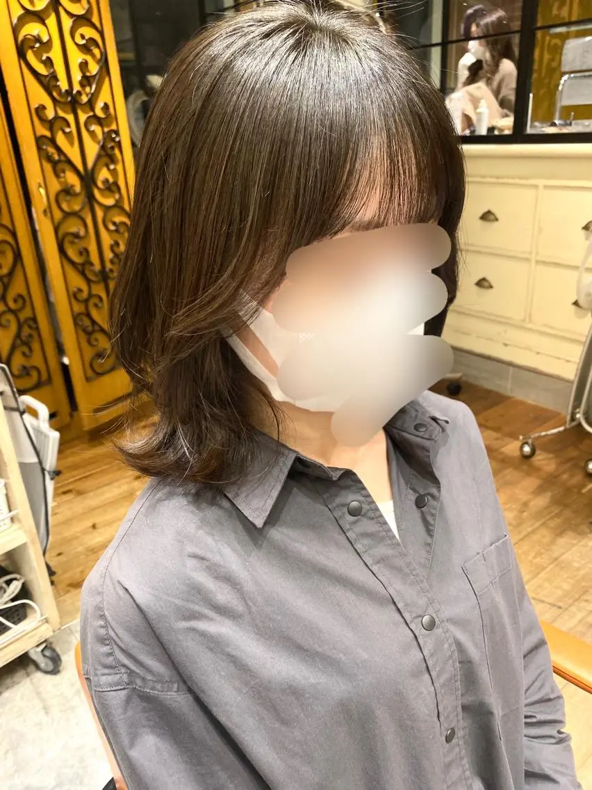 ミディアム カラー ベージュカラー ブラウンカラー ブラウンベージュ くびれヘア 顔周り/くびれヘア 韓国ヘア💕風間るなのヘアスタイル