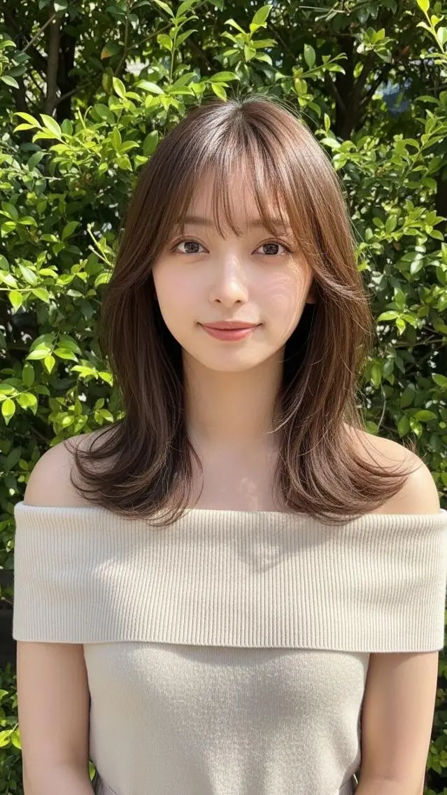 ミディアム パーマ カラー レイヤーカット さく/髪質改善× 縮毛矯正/町田のヘアスタイル