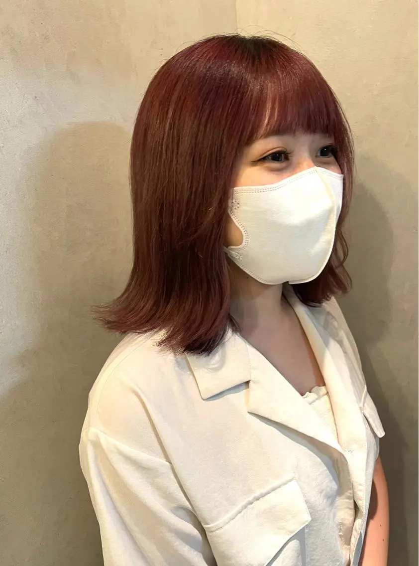 セミロング カラー ピンクカラー ボブ 外ハネヘア 🍮中山詩乃🍮顔 まわりデザイン◎のヘアスタイル