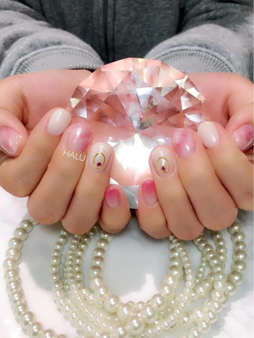 ネイル ニュアンスネイル ぷっくりネイル ショートネイル 春ネイル HALU ハルのネイルデザイン