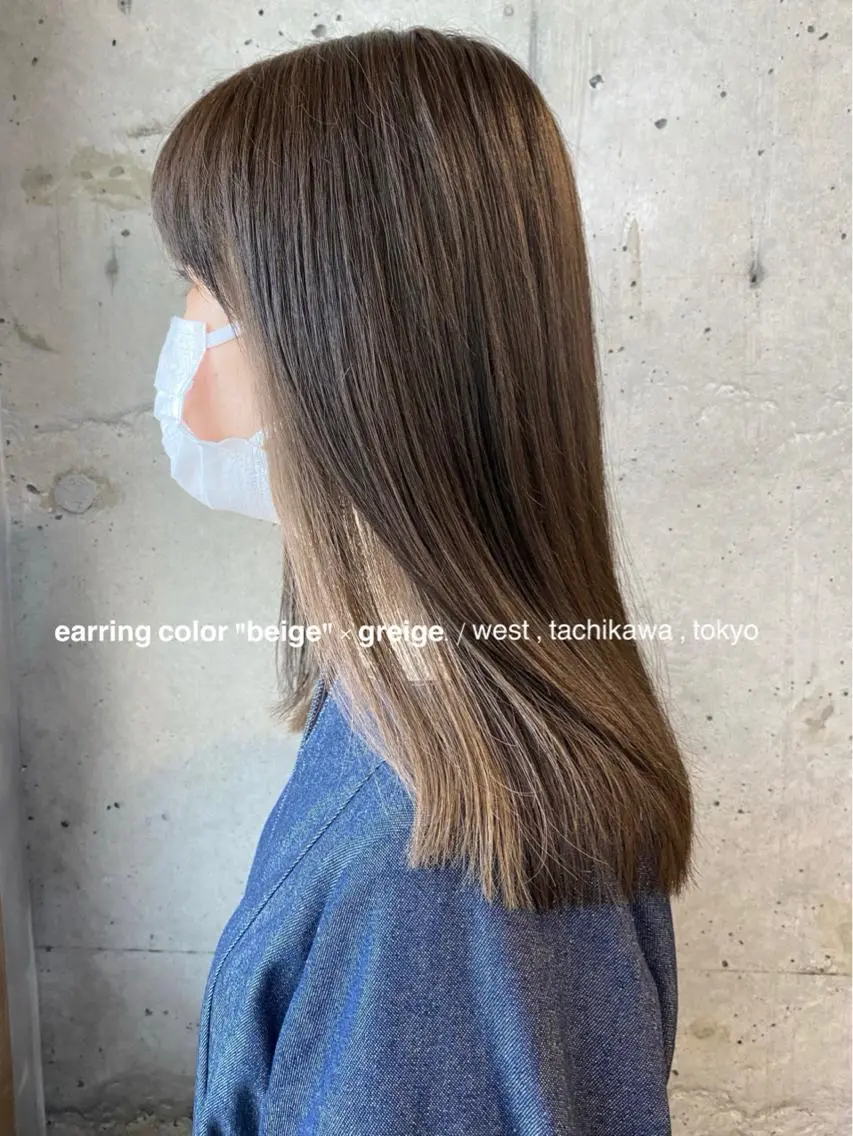 ロング カラー ベージュカラー ブリーチ ケアブリーチ イヤリングカラー グレージュ 竹嶌 健吾のヘアスタイル