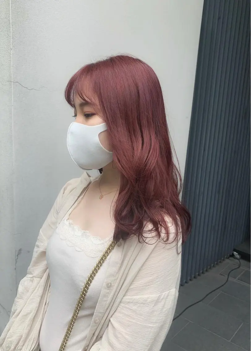 セミロング カラー ピンクカラー ローズカラー 矢野 晃平のヘアスタイル