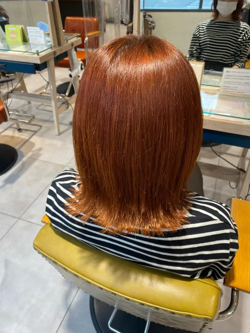 ミディアム カラー ブラウンカラー オレンジ オレンジブラウン 関口 桃花🌷 暖色カラーのヘアスタイル