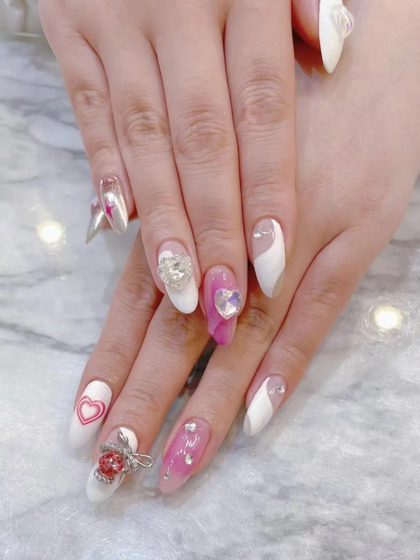 ネイル ハート ニュアンスネイル ピンク ホワイト Babarla nailのネイルデザイン