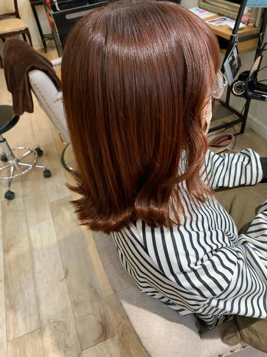 ミディアム カラー オレンジ カット ヘアカラー トリートメント 艶髪レイヤー上田 紗也🇰🇷💗のヘアスタイル