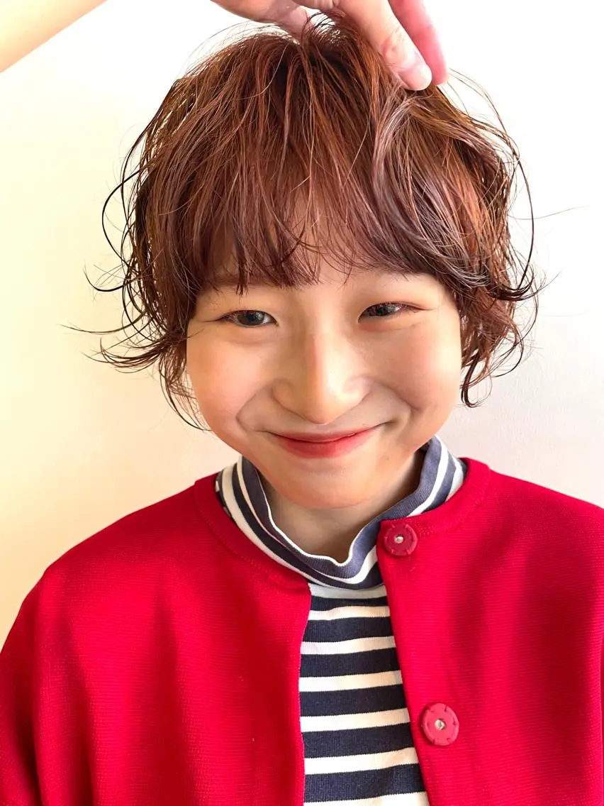 ショート カラー パーマ ベージュカラー オレンジ オレンジベージュ カット ヘアカラー パーマ トリートメント レイヤー/似合わせ TAKUYAのヘアスタイル