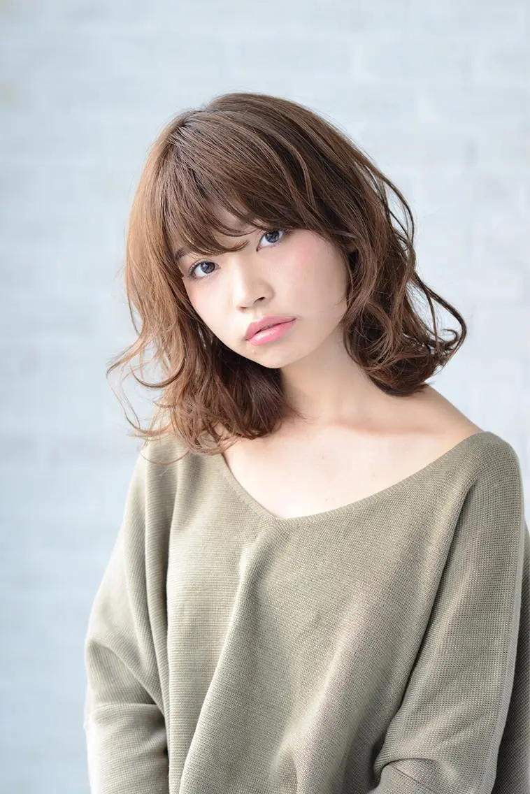 ミディアム セミロング カラー パーマ ミディアムパーマ セミロングパーマ 北川大輔🌟 小顔レイヤーカットのヘアスタイル