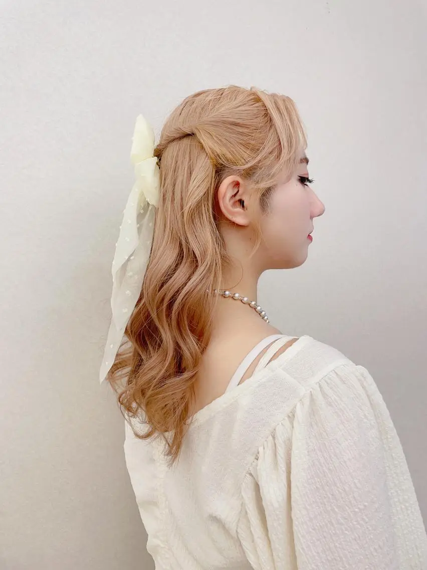 ロング ヘアアレンジ ハーフアップ CARELLY Rukaのマツエク・マツパデザイン