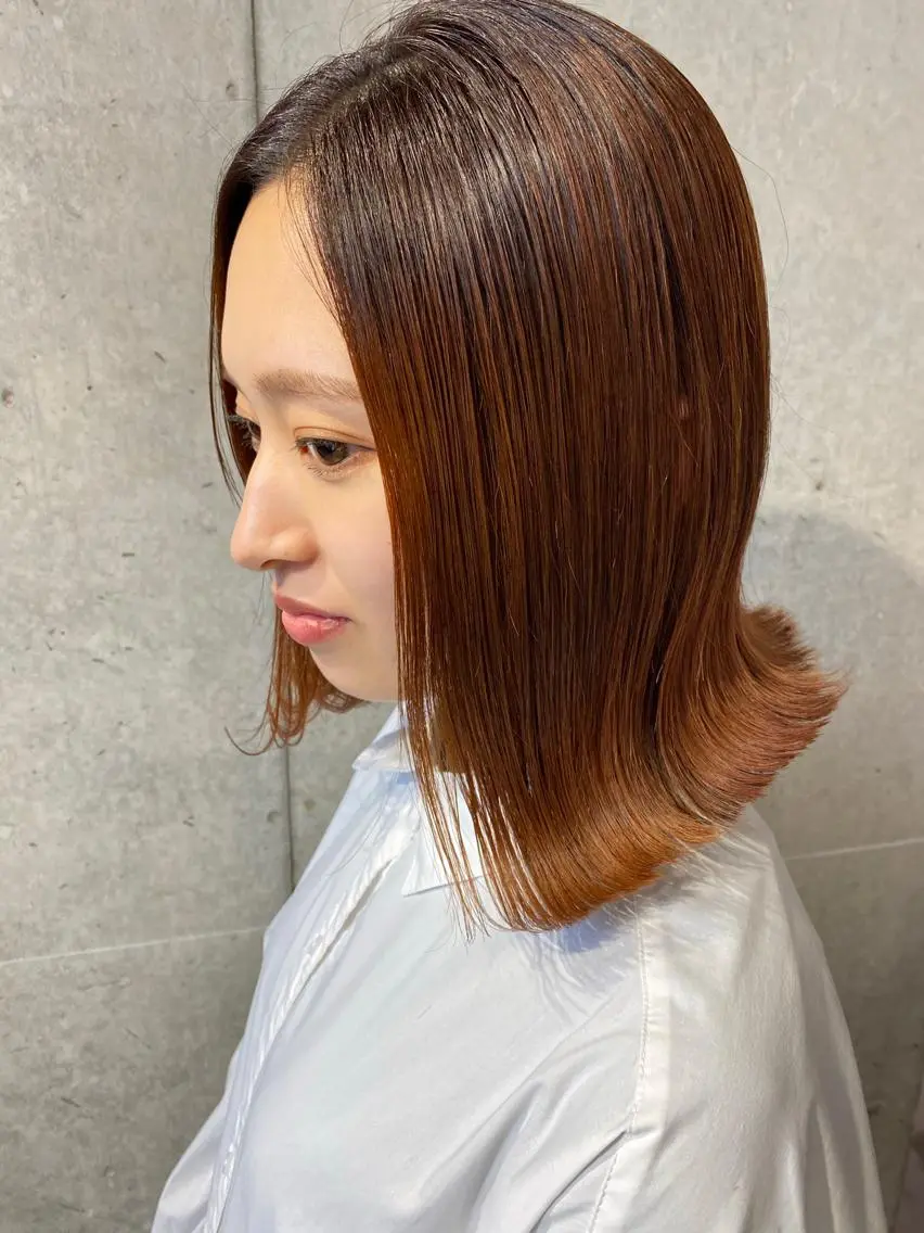 ミディアム カラー ベージュカラー オレンジ オレンジベージュ 外国人対応 佐久間のヘアスタイル