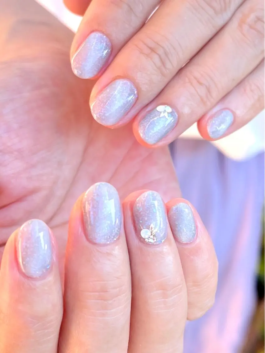 ネイル ブルー ラメ(グリッター) マグネットネイル ハンドネイル Nail Rinonのネイルデザイン