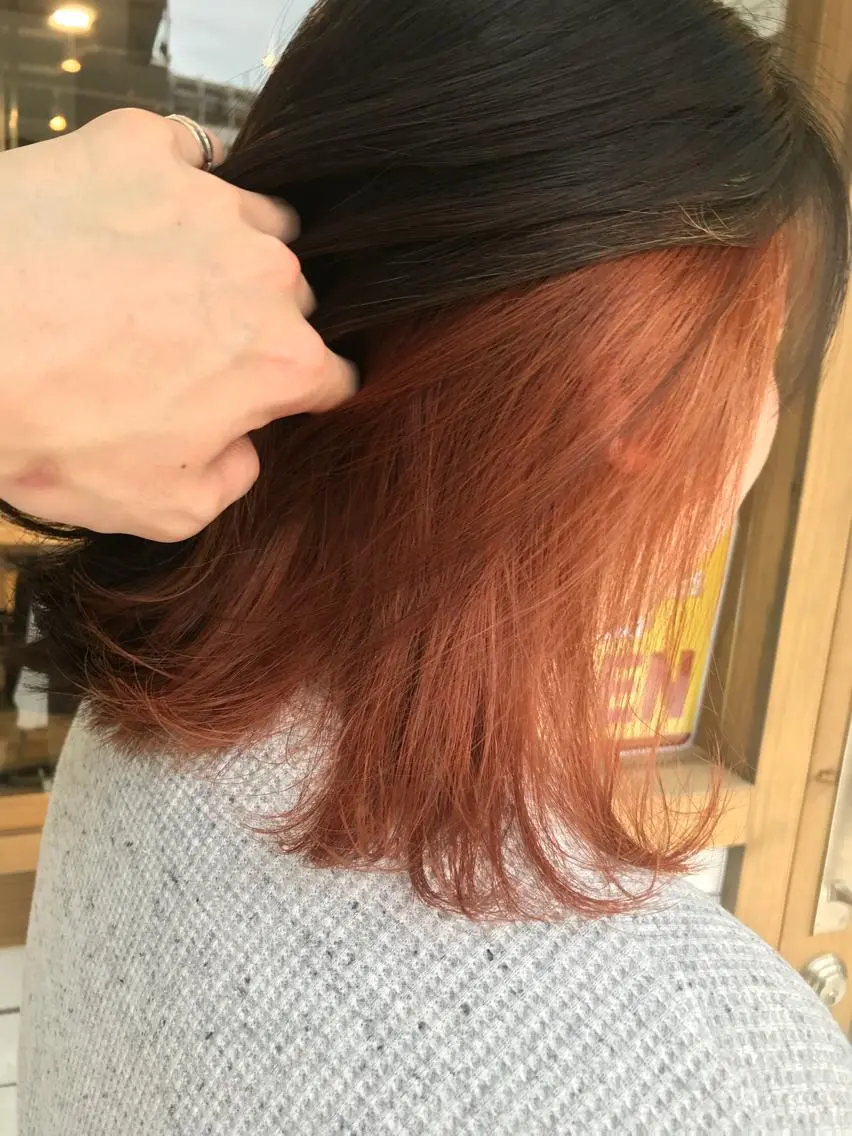ミディアム カラー ベージュカラー インナーカラー オレンジ オレンジベージュ 竹嶌 健吾のヘアスタイル