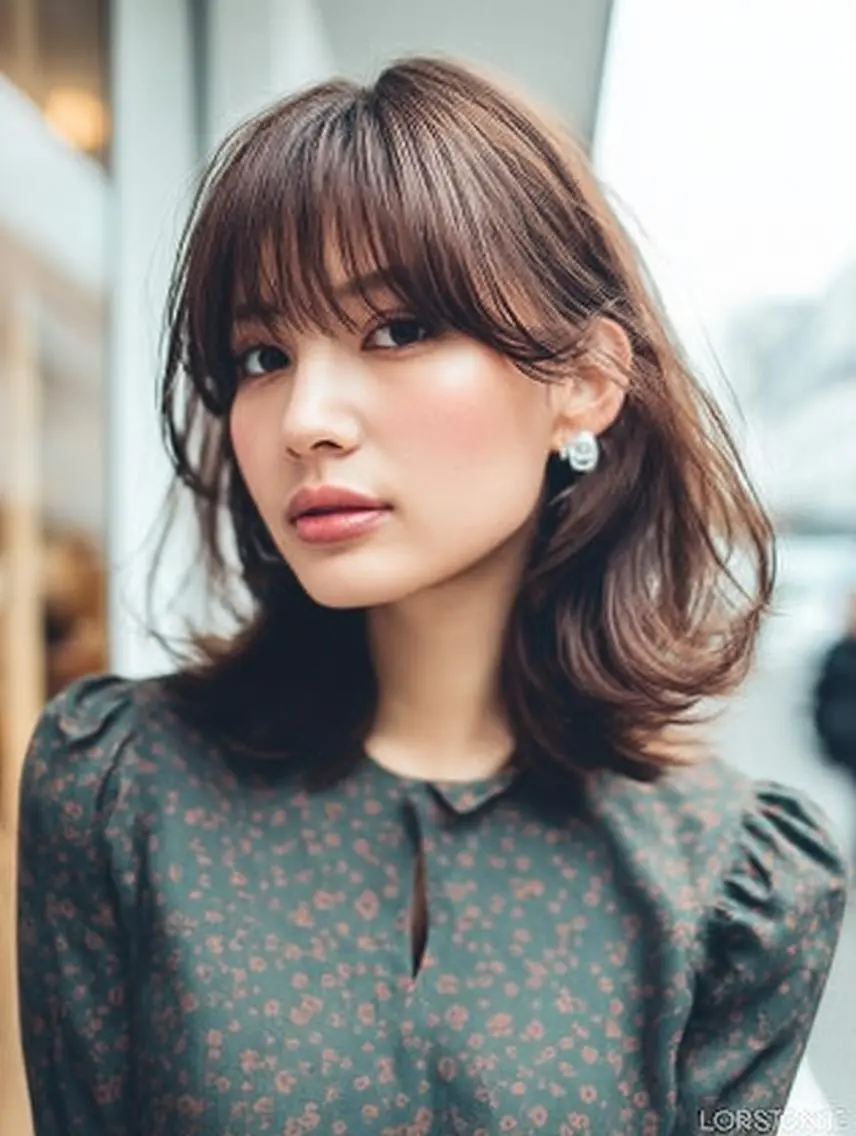 セミロング ハッシュカット 髪質改善 レイヤーカット 縮毛矯正 トリートメント 絶対可愛い🍎透明感 カラーあります✨蕾祁のヘアスタイル