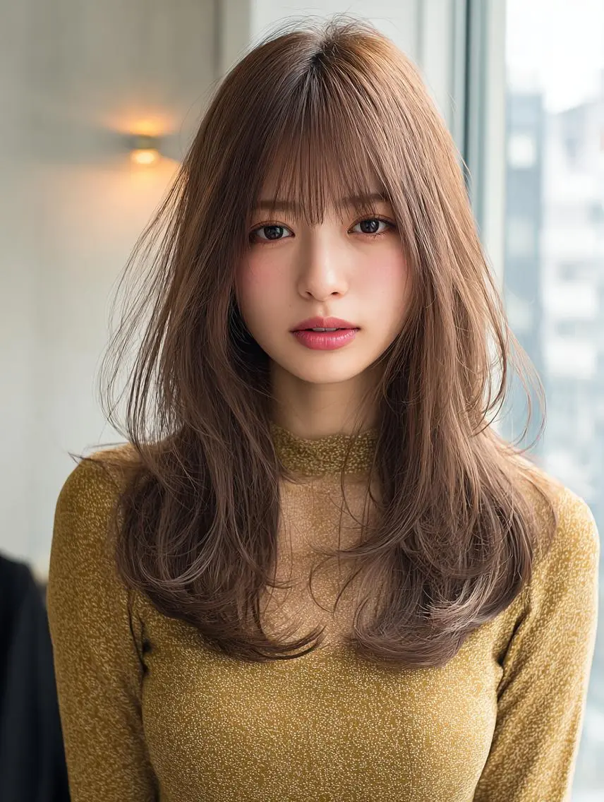 セミロング 🍒暖色×ハイトーン ×デザイン✨まなりのヘアスタイル