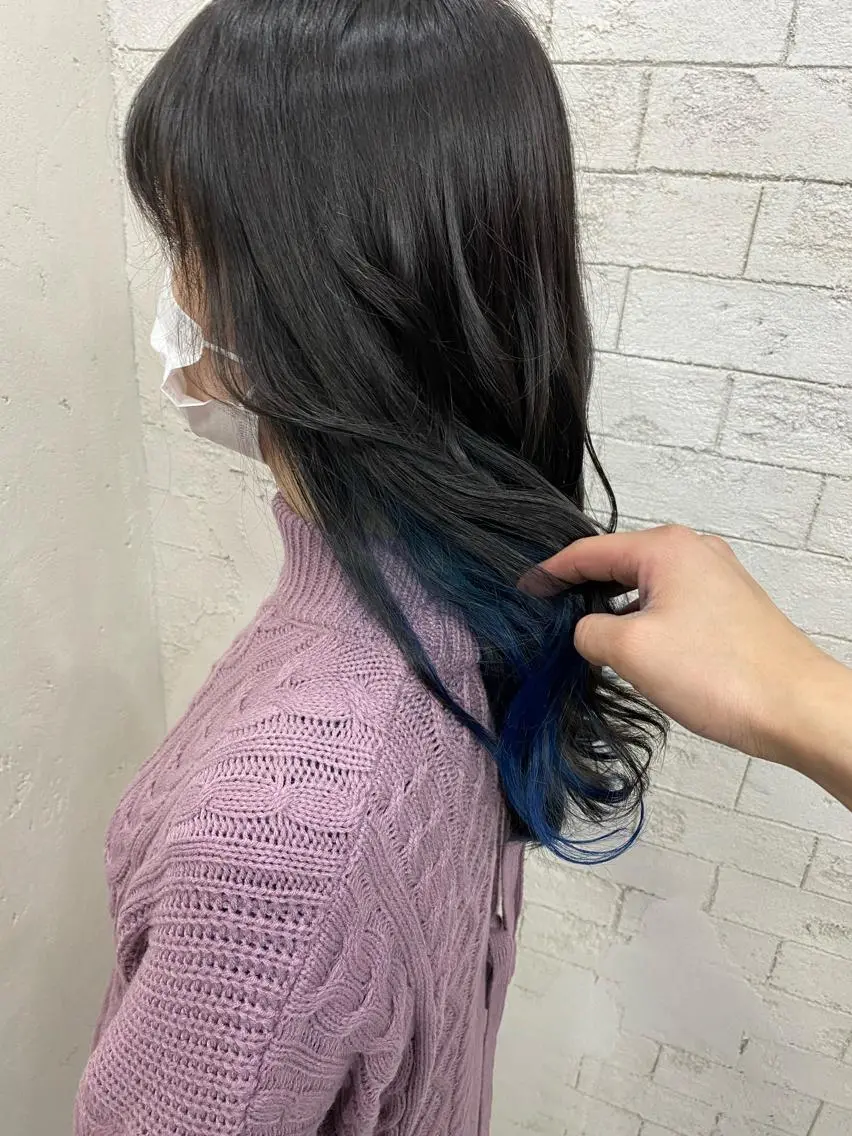 ロング カラー ネイビーカラー ヘアカラー グレージュ達人/赤み 消し/ブリーチ/岩崎のヘアスタイル