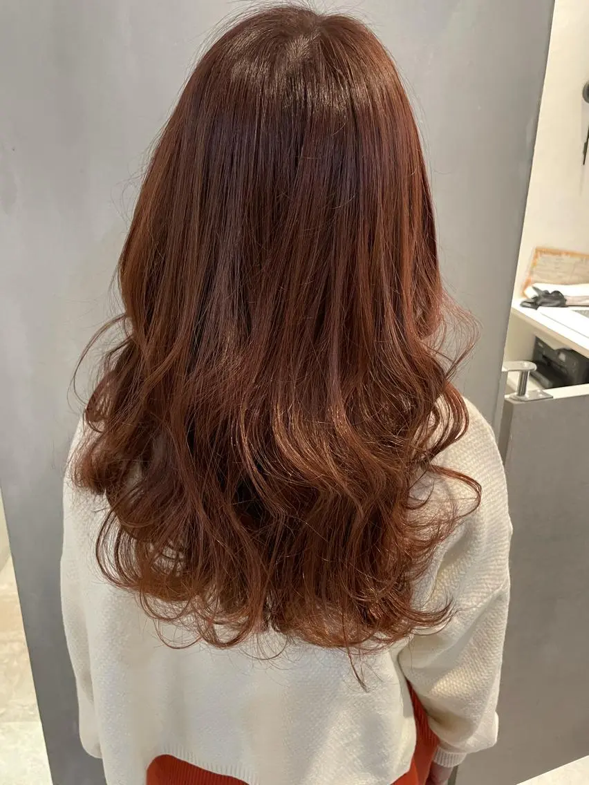 セミロング ピンクブラウン 複雑履歴に対応ブリー チ無しダブルカラーのヘアスタイル