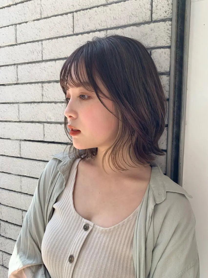 ミディアム 山崎/ボブ縮毛矯正 レイヤー髪質改善のヘアスタイル