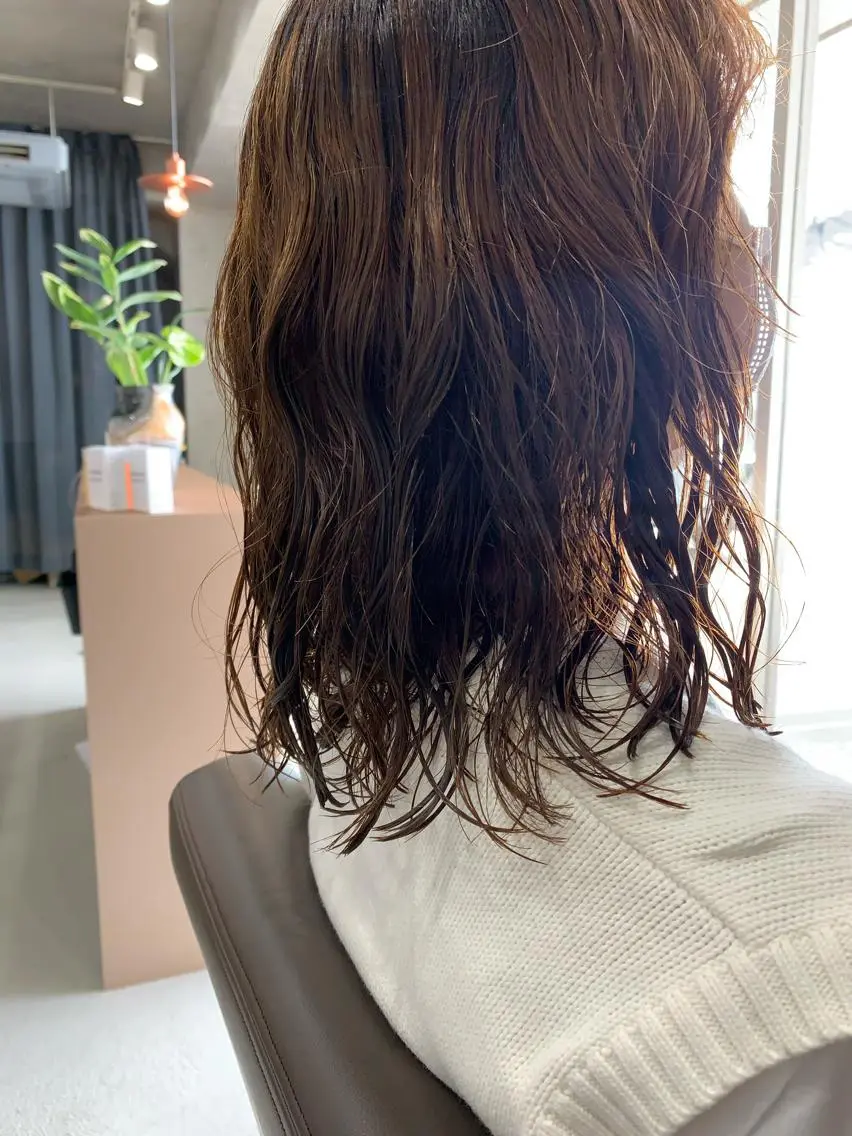 セミロング パーマ カット パーマ トリートメント ボブパーマコテ巻き風 パーマNo1深江秀平のヘアスタイル