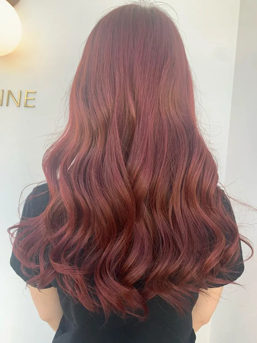 セミロング カラー ブリーチ ブリーチなしカラー レッドカラー 中目黒🌼 🌼ハナのヘアスタイル