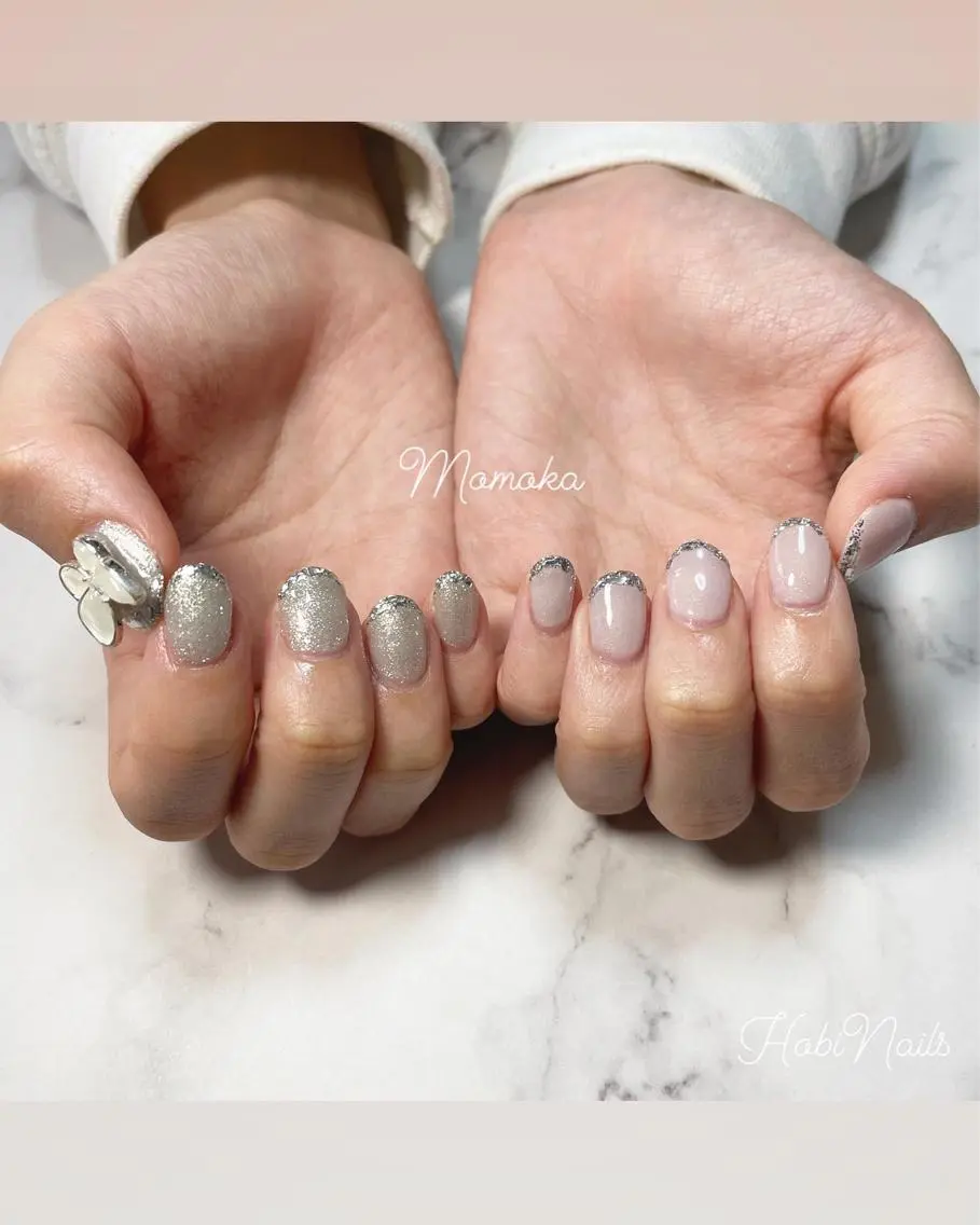 ネイル フレンチネイル ガラスフレンチ Momo nailsalonのネイルデザイン
