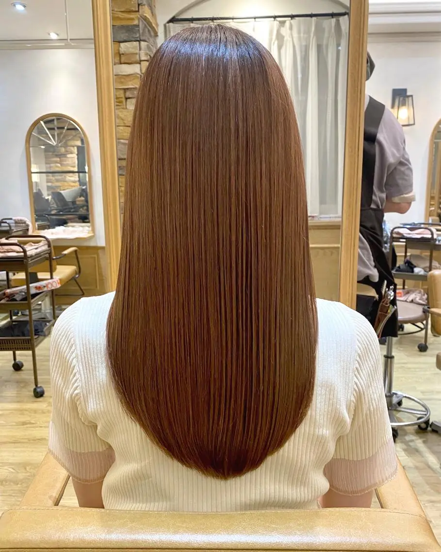 ロング 伸ばしかけ 髪質改善 縮毛矯正 酸性ストレート 縮毛矯正 千 田のヘアスタイル